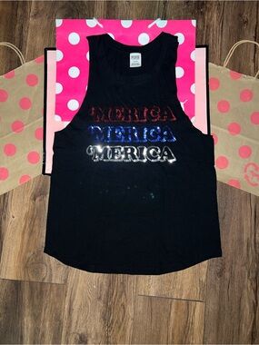 VS PINK Size MEDIUM Bling Repeat Logo ‘Merica Tank.